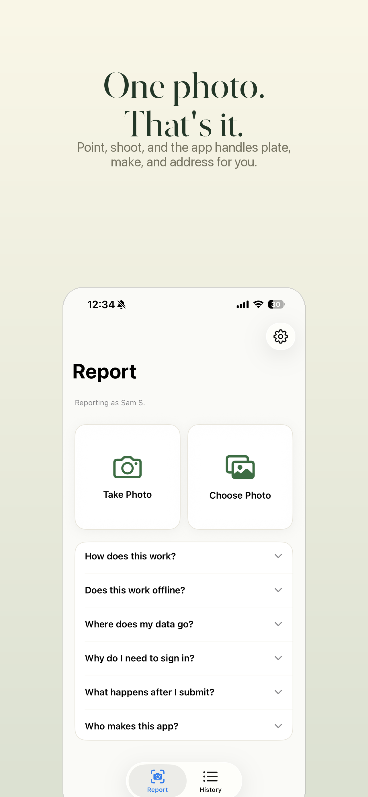 Capture screen showing Take Photo and Choose Photo tiles